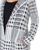 Liverpool Los Angeles Black/White Mixed Plaid Coatigan: Open Front Sweater Coat