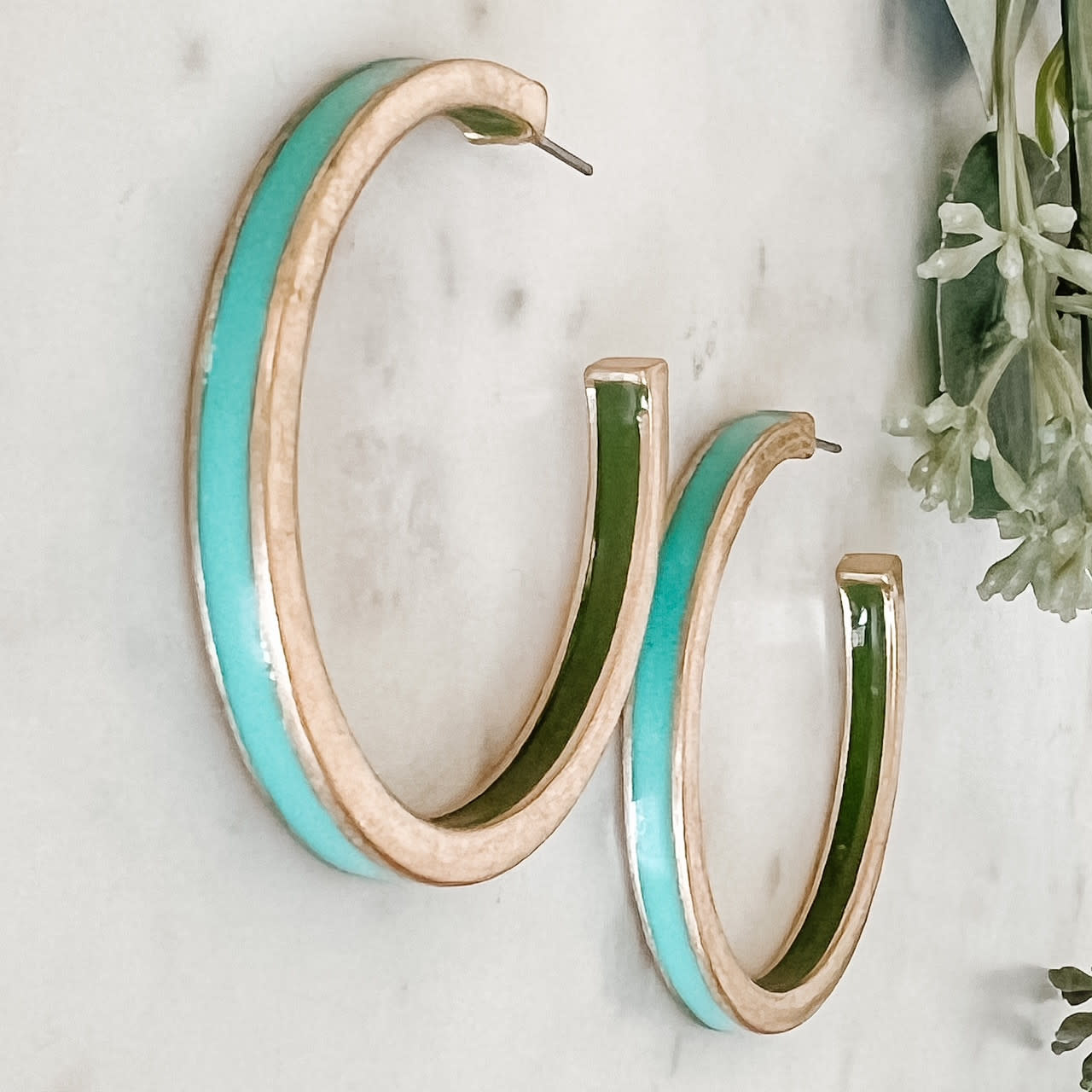 Lou & Co. Turquoise 2” Enamel Hoop Earrings