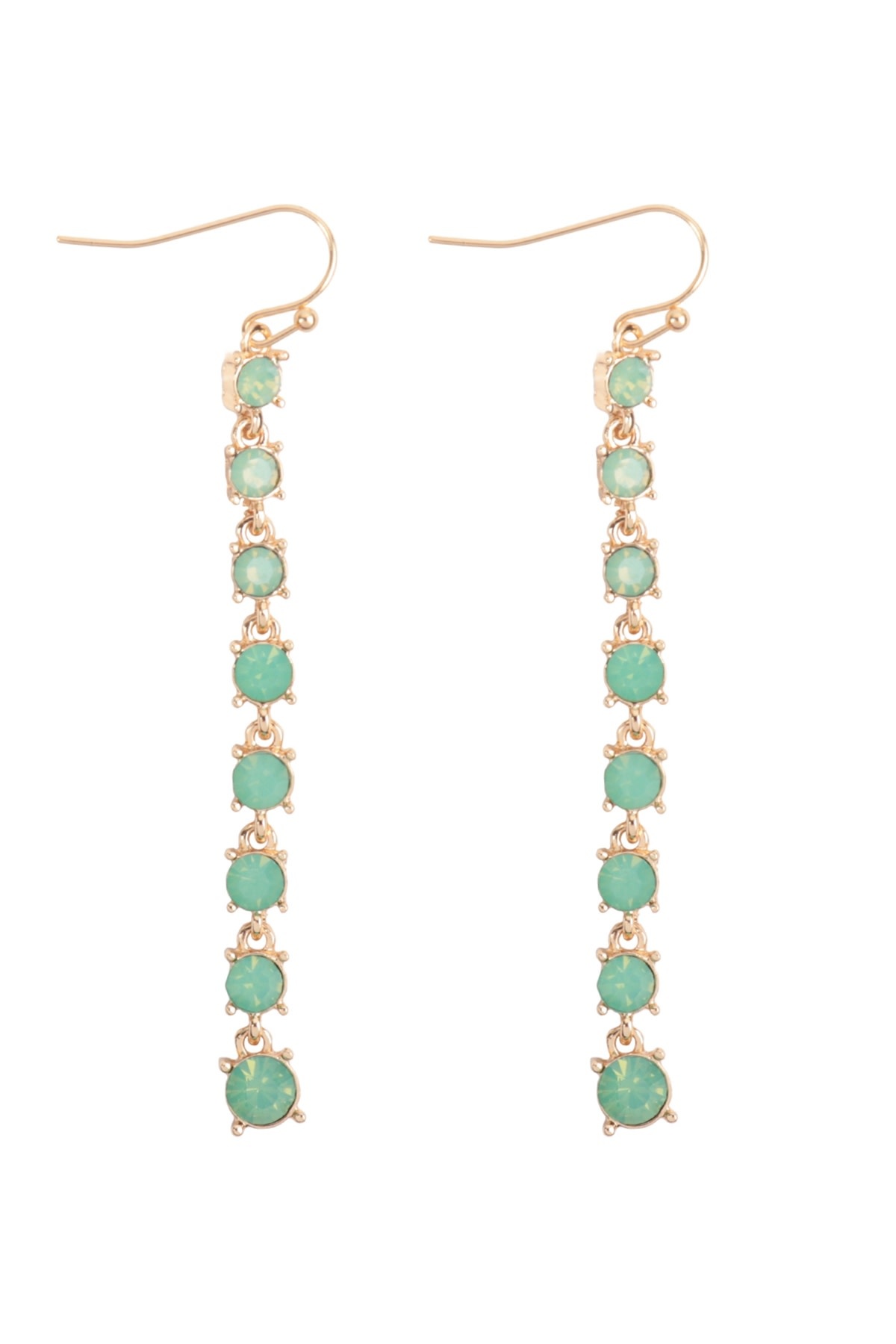 FLEURISH Green Rhinestone Linear Drop Hook Earrings