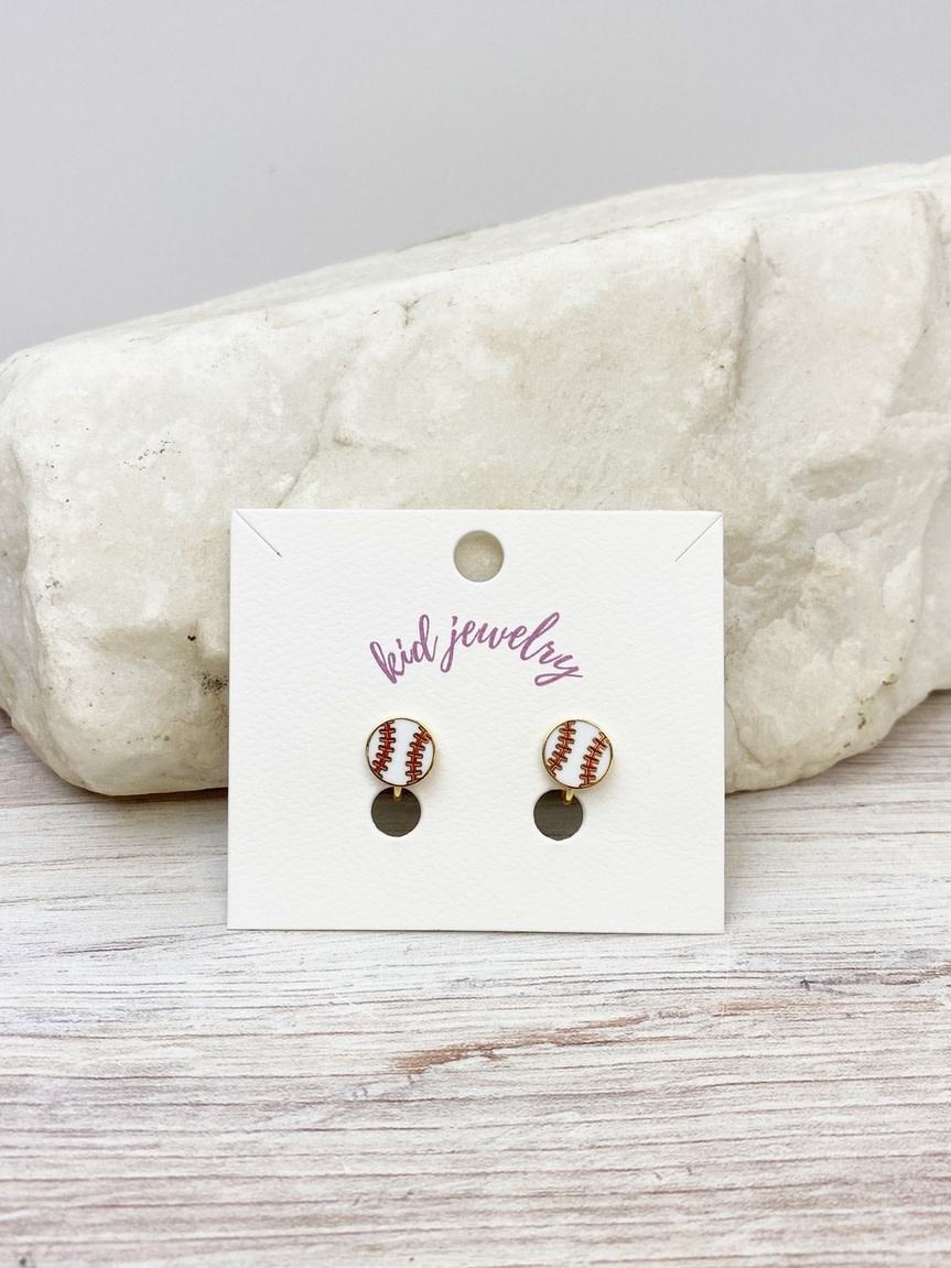 Baseball Kids Clip On Sports Stud Earrings