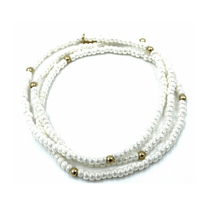 Erin Gray Og Classic Bracelet Stack in Pearl White + Gold Filled