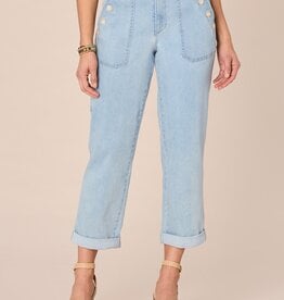 Democracy "Ab"solution High Rise Repreve Straight Leg Jean with Roll Cuff Light Blue Denim