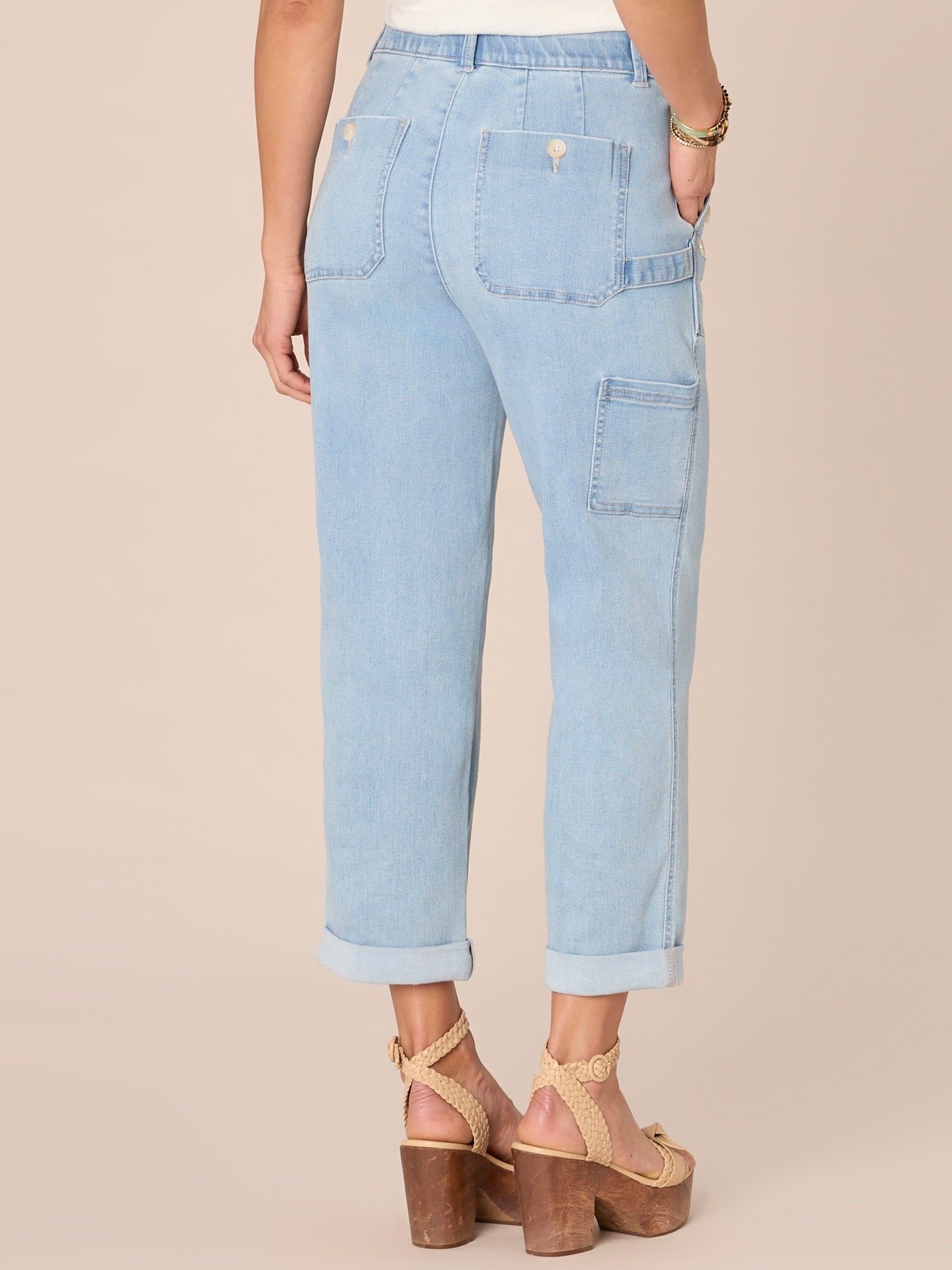 Democracy "Ab"solution High Rise Repreve Straight Leg Jean with Roll Cuff Light Blue Denim