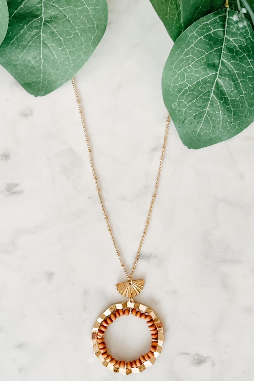 Lou & Co. Brown Long Necklace With Beaded Pendant