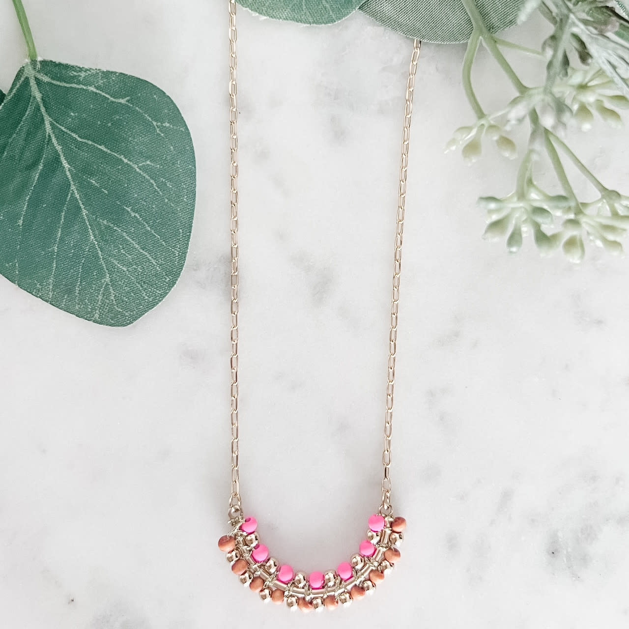 Lou & Co. Pink/Brown Wood Bead Pendant Necklace