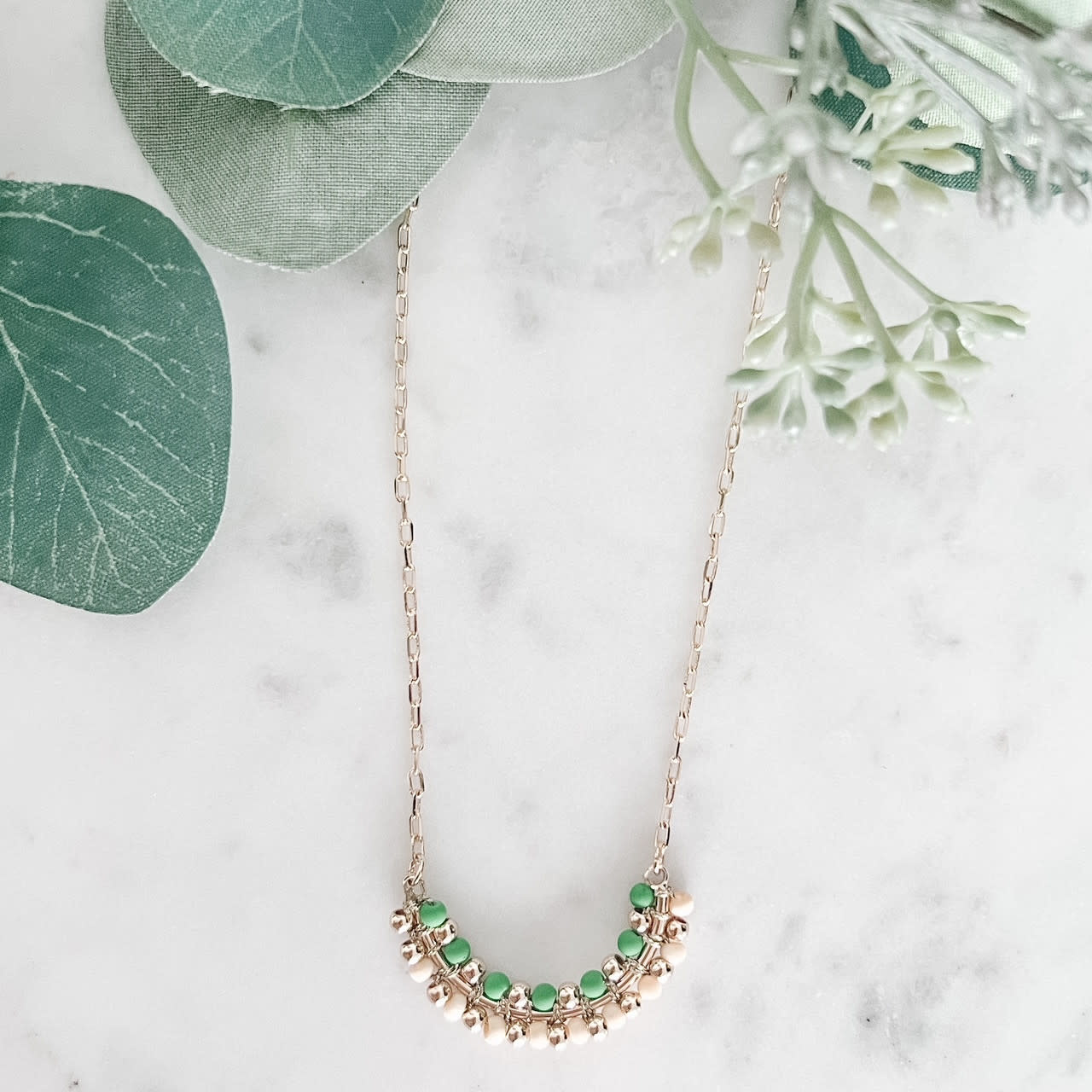 Lou & Co. Green/Ivory Wood Bead Pendant Necklace