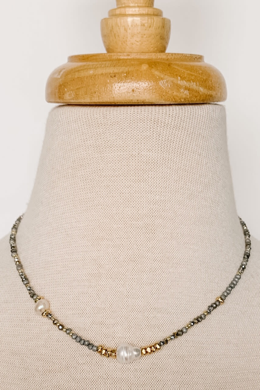 Lou & Co. Grey Pearl and Glass Bead Necklace