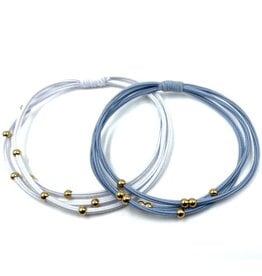 Erin Gray 3mm Gold Water Pony Waterproof Bracelet Hair Bands Set of 2 in Light Blue and White