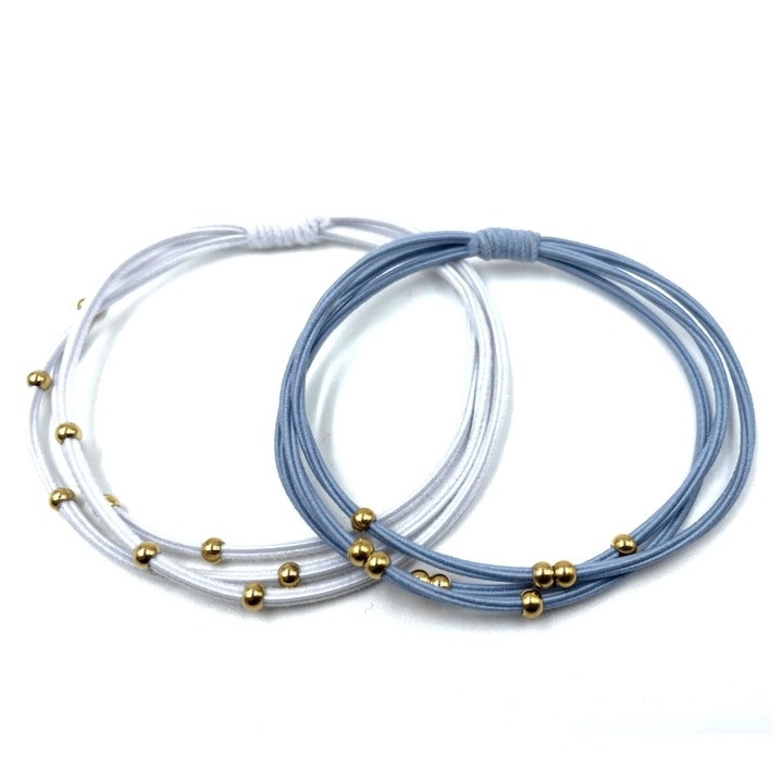 Erin Gray 3mm Gold Water Pony Waterproof Bracelet Hair Bands Set of 2 in Light Blue and White