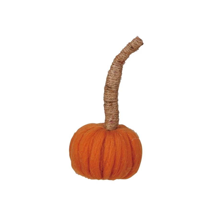 FLEURISH Orange Wool Pumpkin w/ Jute Wrapped Stem