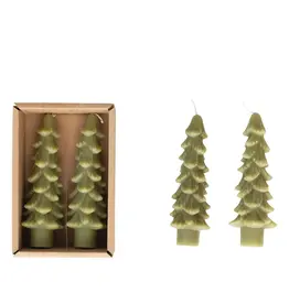 FLEURISH Cedar Green Unscented Tree Shaped Taper Candles (Set of 2 Boxed)