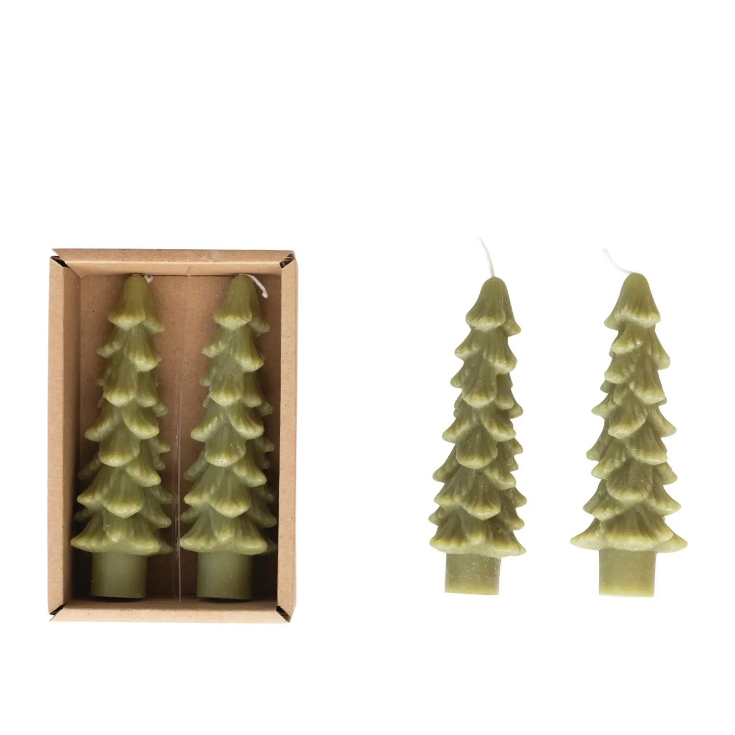 FLEURISH Cedar Green Unscented Tree Shaped Taper Candles (Set of 2 Boxed)