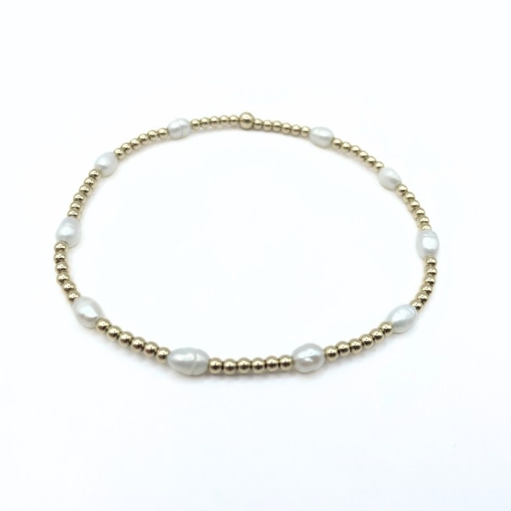 Erin Gray Petite Patterned Rice Pearl Bracelet with 14k Gold-Filled Beads