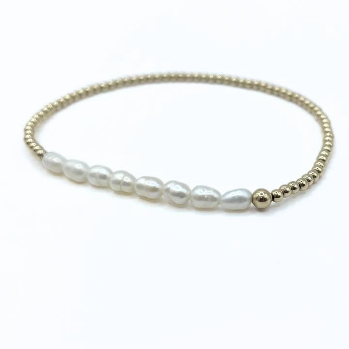 Erin Gray Petite Row Rice Pearl Bracelet with 14k Gold-Filled Beads
