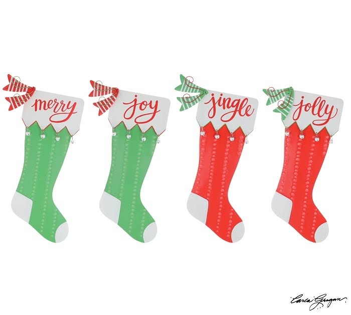 FLEURISH HAND-PAINTED TIN STOCKING WALL HANGING (various)
