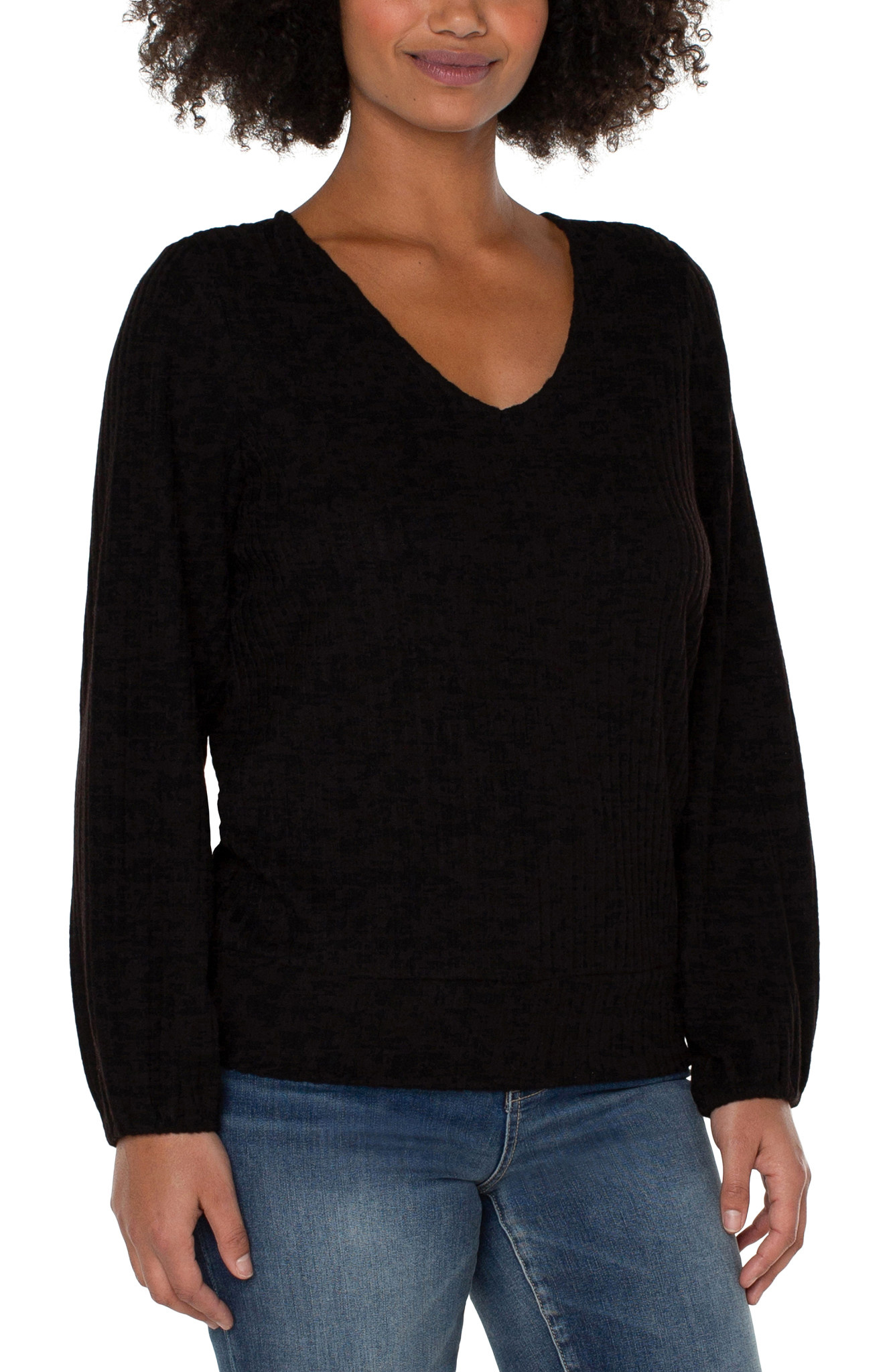 Liverpool Los Angeles Black Twist Back LS Knit Top