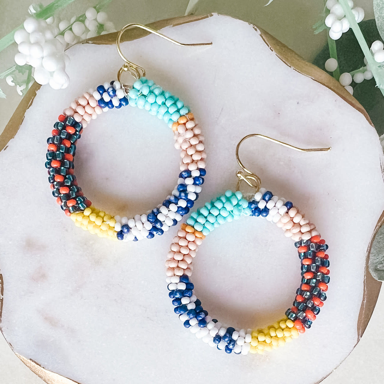 Lou & Co. Blue Beaded Circle Dangle Earrings