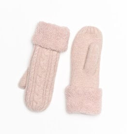 Lou & Co. Pink Wool Cable Knit Fuzzy-Lined Mittens