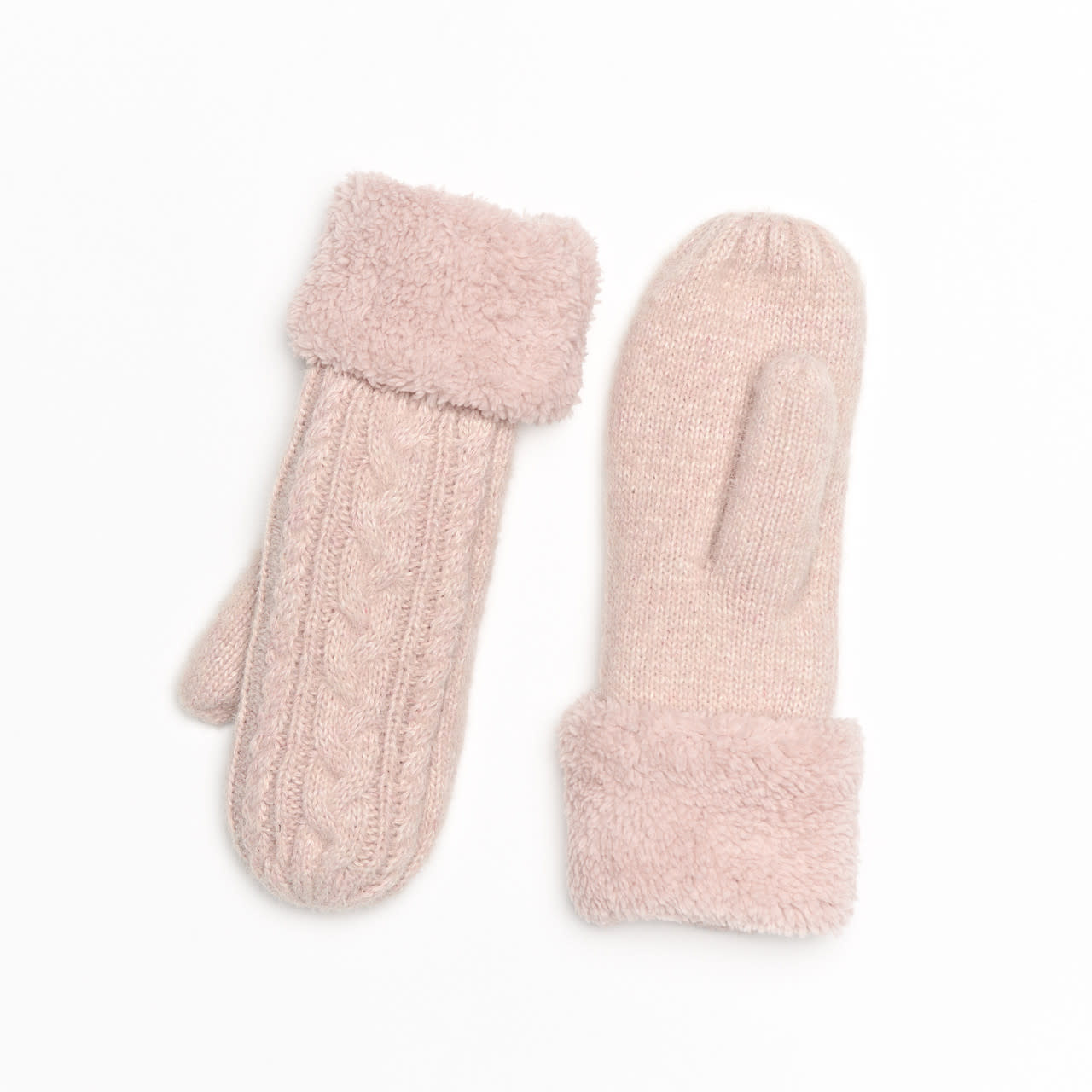 Lou & Co. Pink Wool Cable Knit Fuzzy-Lined Mittens