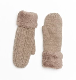 Lou & Co. Taupe Wool Cable Knit Fuzzy-Lined Mittens