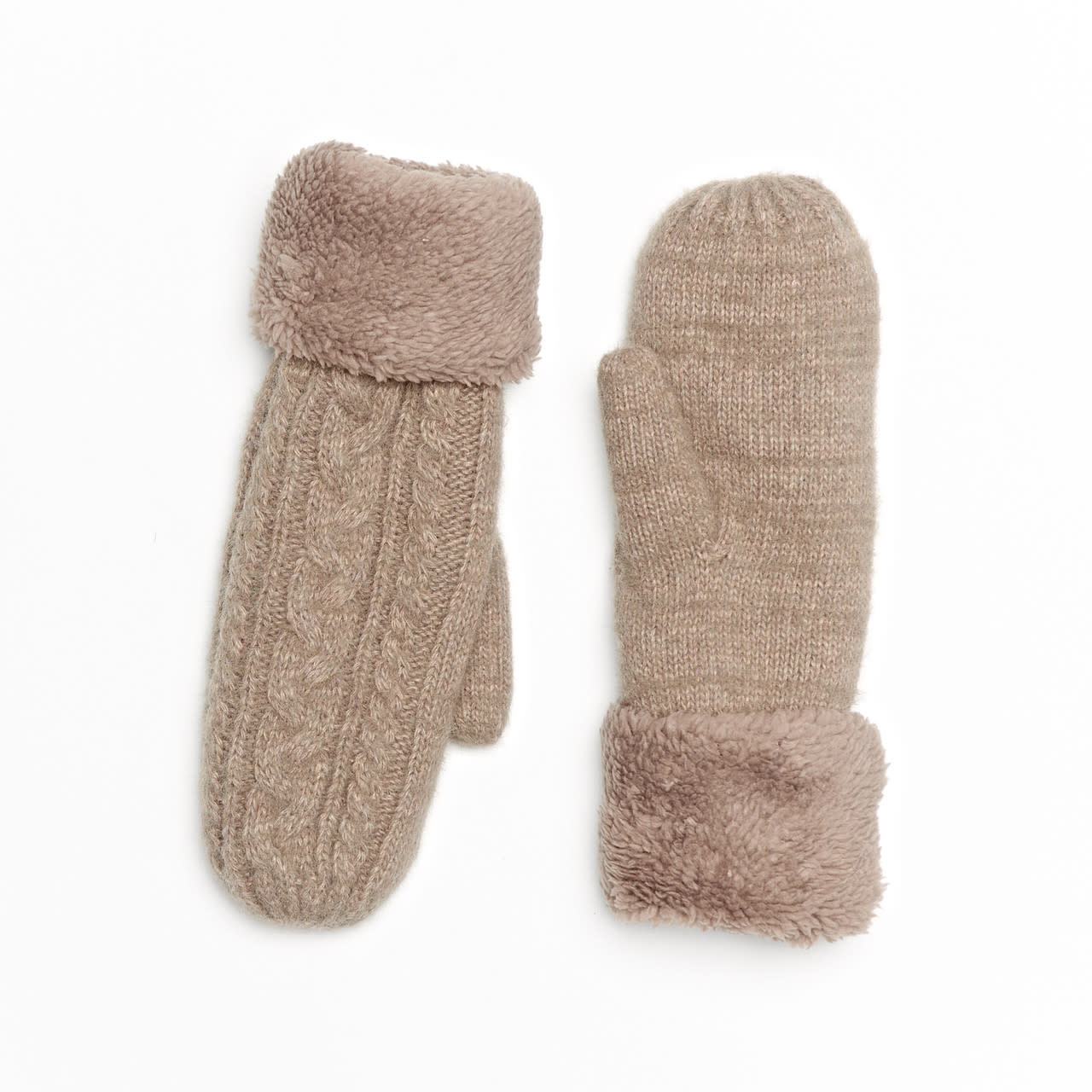 Lou & Co. Taupe Wool Cable Knit Fuzzy-Lined Mittens