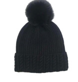 Lou & Co. Black Cable Knit Beanie With Faux Fur Pom