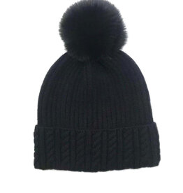 Lou & Co. Black Cable Knit Beanie With Faux Fur Pom