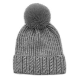 Lou & Co. Grey Cable Knit Beanie With Faux Fur Pom