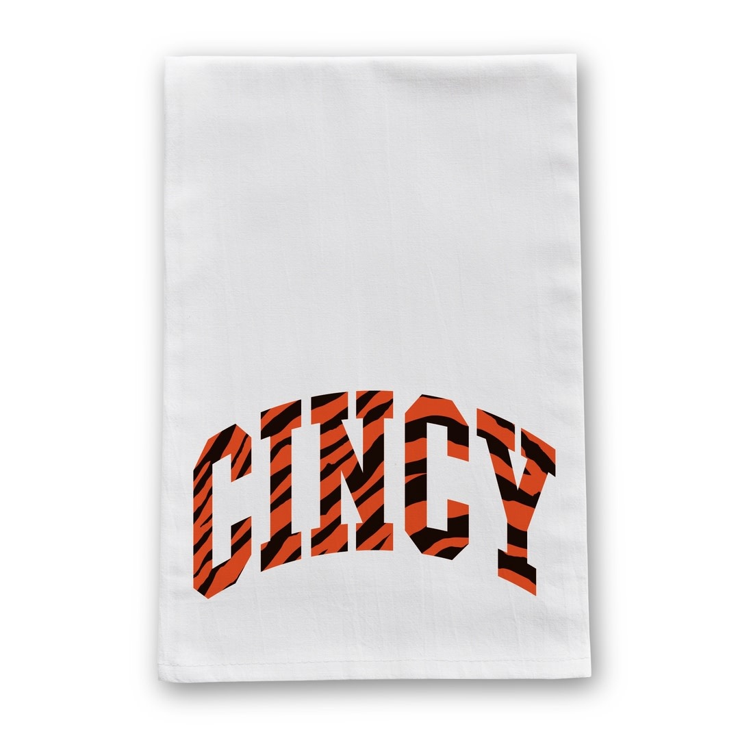 Barrel Down South Cincinnati Oh Bengal Stripe Cincy Word Tea Towel