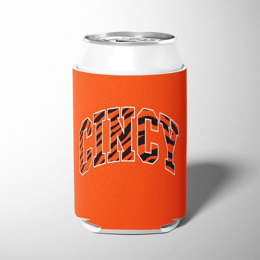 Barrel Down South Orange Cincy Word Cincinnati Oh Bengal Stripe Can Cooler