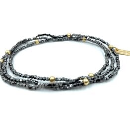 Erin Gray Boho Bracelet Stack in Black Hematite + Gold Filled