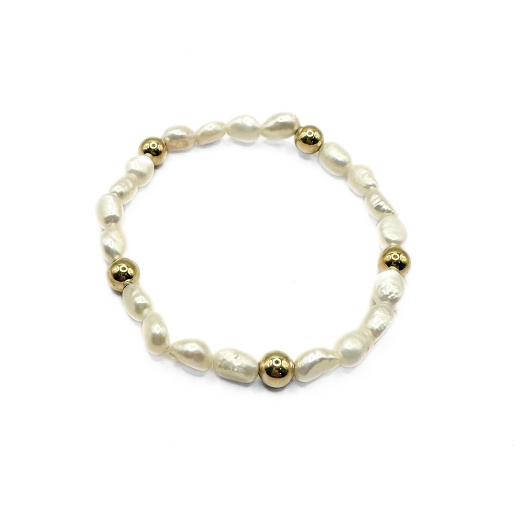 Erin Gray Baroque Patterned Pearl Bracelet with 6mm 14k Gold-Filled Beads 7"