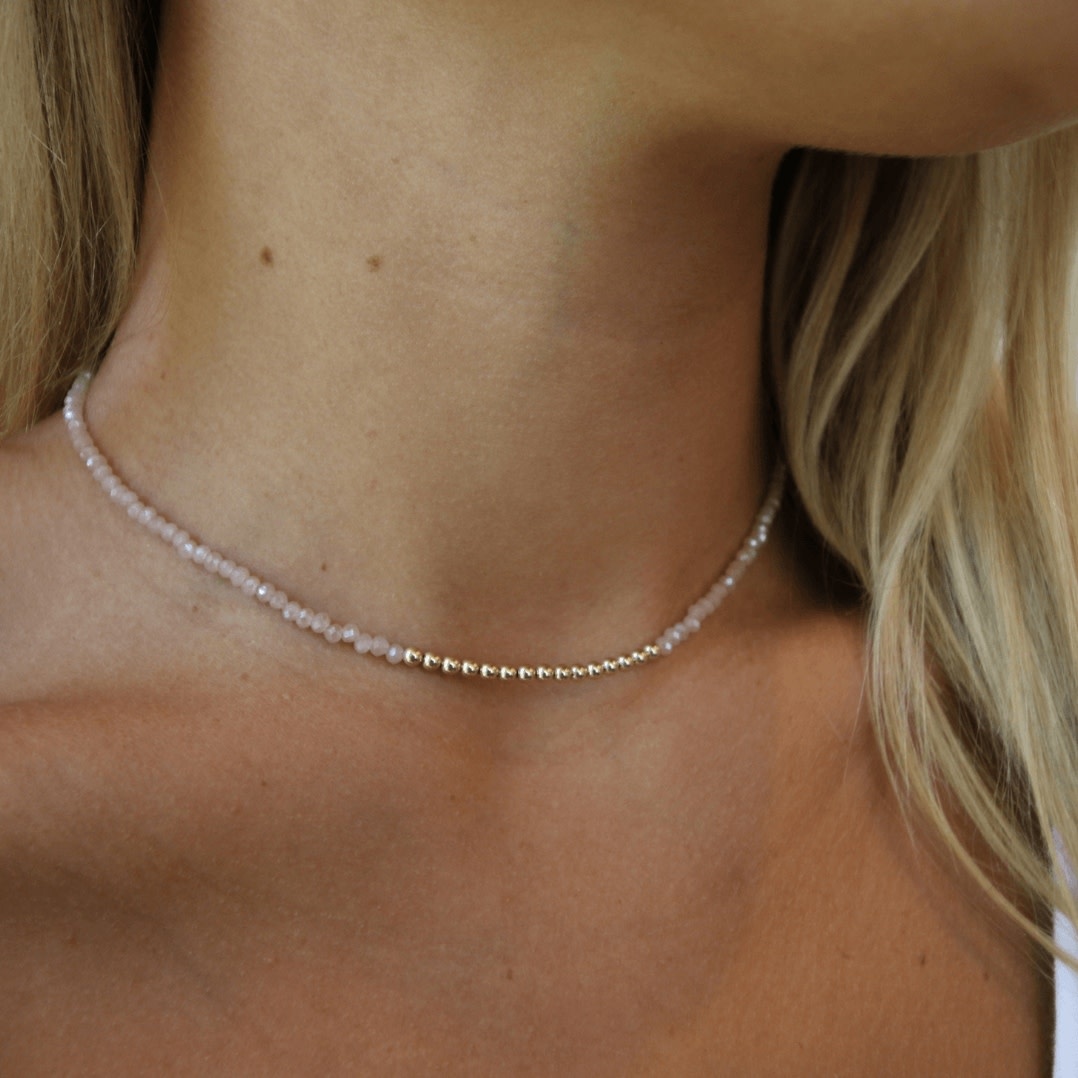 Erin Gray Free Spirit Choker in Palest Pink Shimmer with Gold Filled Beads