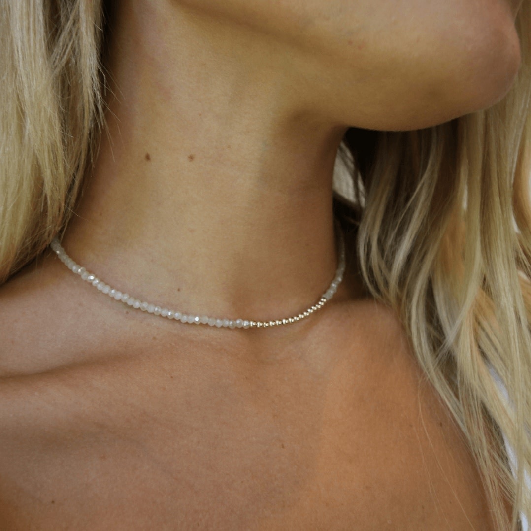 Erin Gray Free Spirit Choker in Winter White Shimmer with Gold Filled Beads