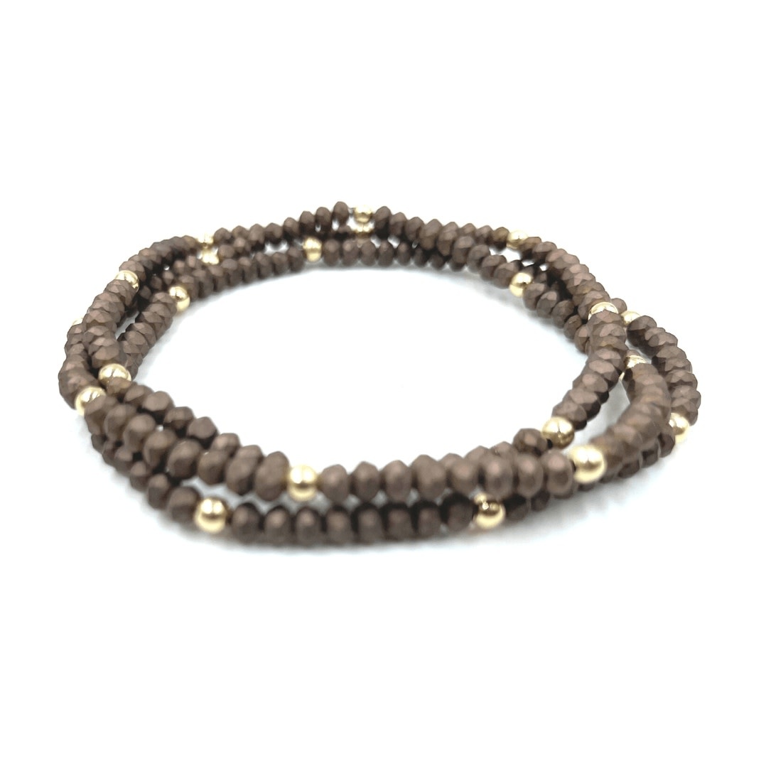 Erin Gray Og Classic Bracelet Stack in Matte Brown + Gold Filled