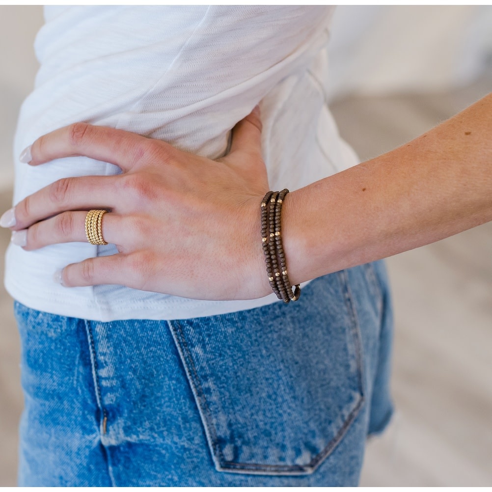 Erin Gray Og Classic Bracelet Stack in Matte Brown + Gold Filled