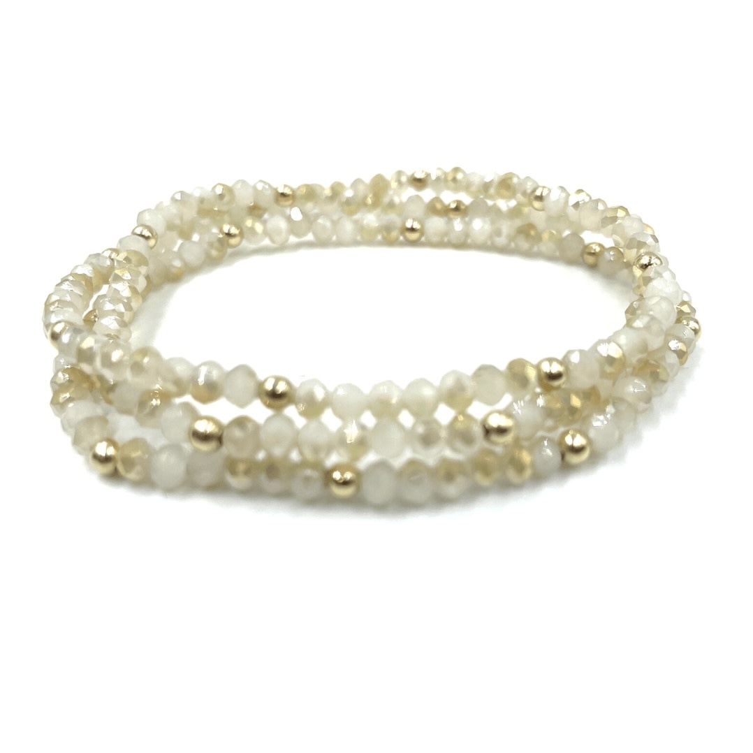 Erin Gray Og Shimmer Bracelet Stack in Winter White + Gold Filled