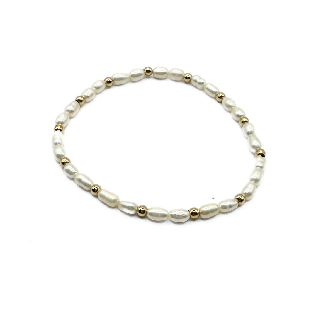 Erin Gray Petite Patterned Rice Pearl Bracelet with 3mm 14k Gold-Filled Beads 7"