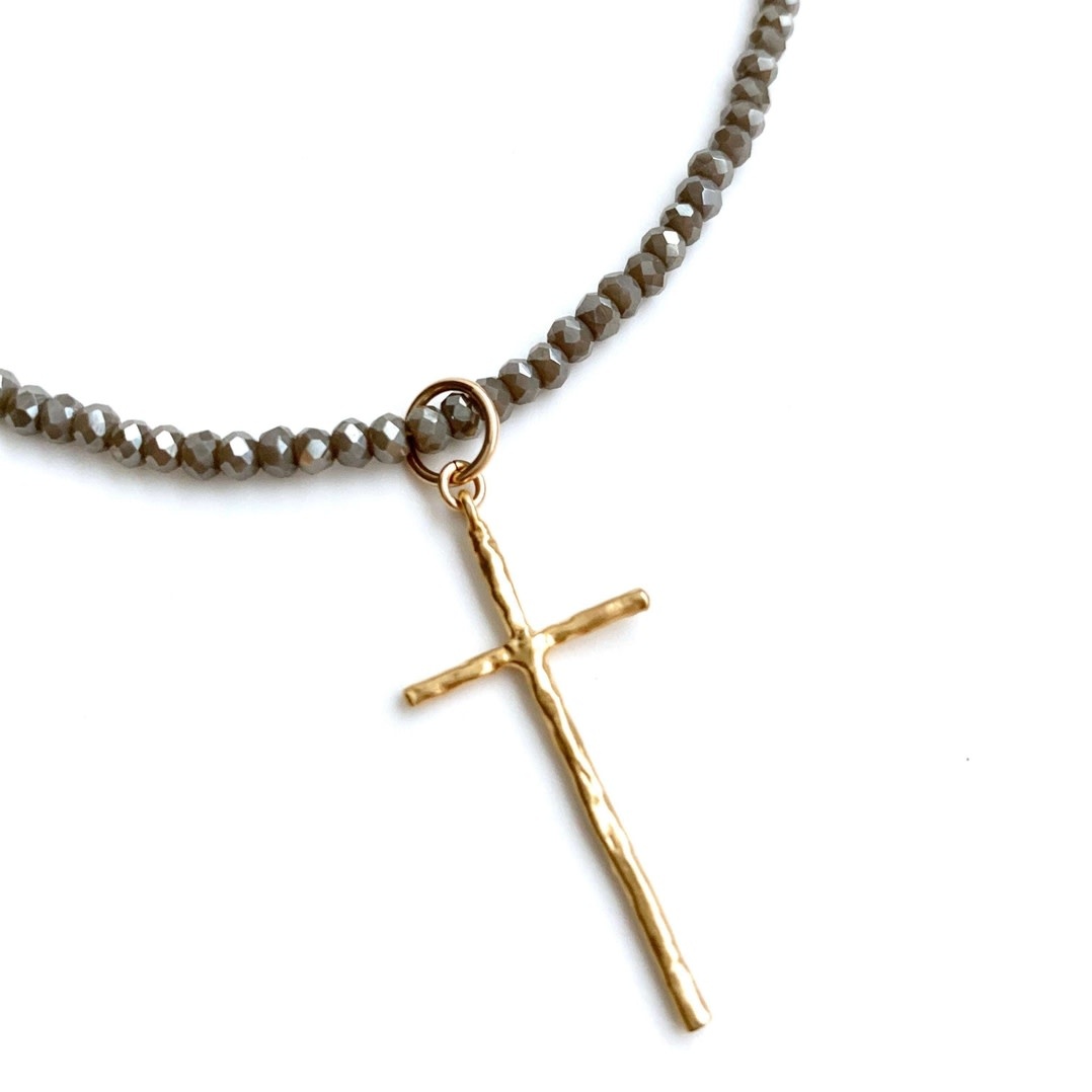 Erin Gray Prayer Cross On Pyrite Necklace in Gold