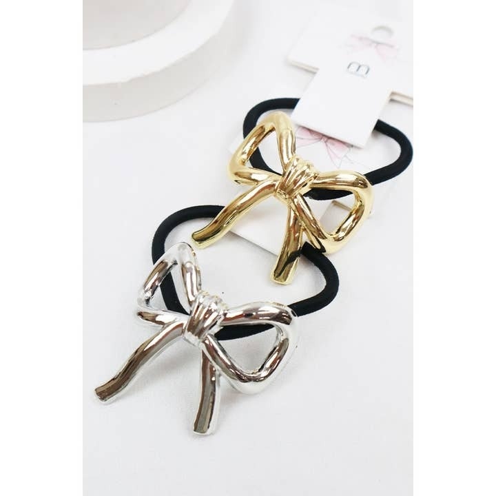 FLEURISH Metal Bow Ponytail Holder (choice of silver or gold)