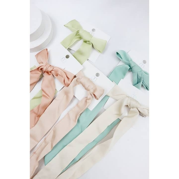 FLEURISH Soft Matte Shade Long Tail Bow Hair Clip (various colors)