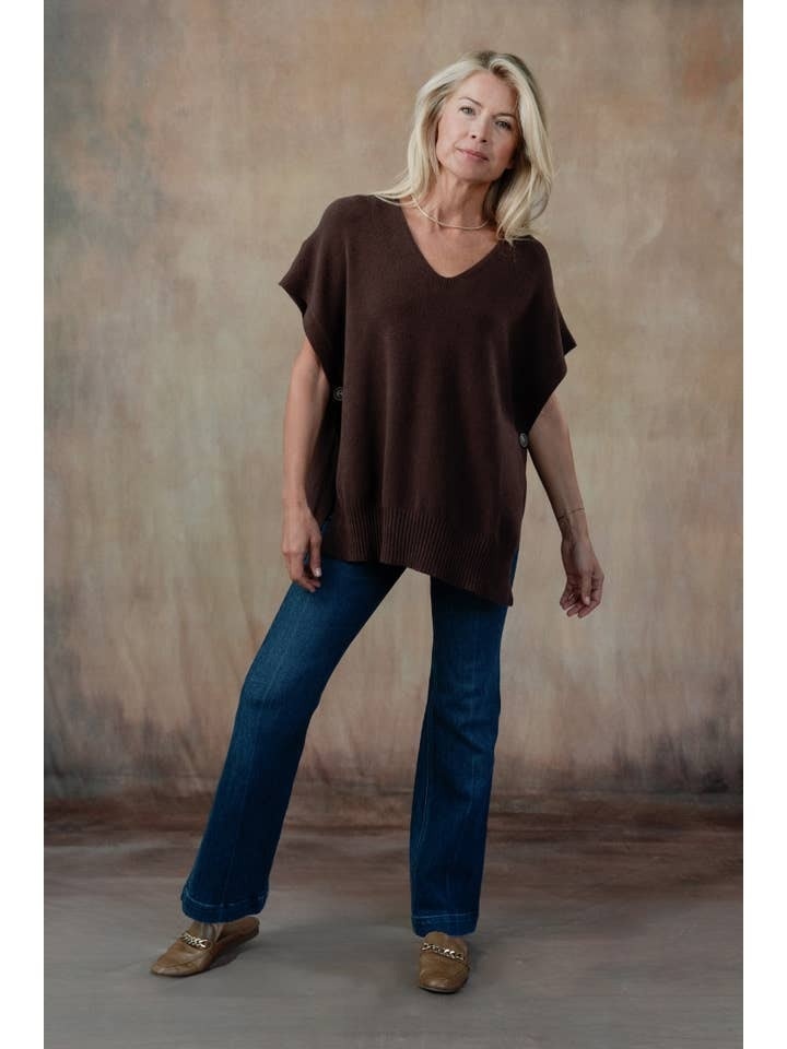 Cobblestone Living Espresso Devyn Knit V-Neck Side Button Vest