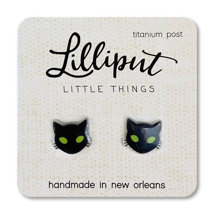 Lilliput Little Things Spooky Black Cat Face Earrings (Lilliput)