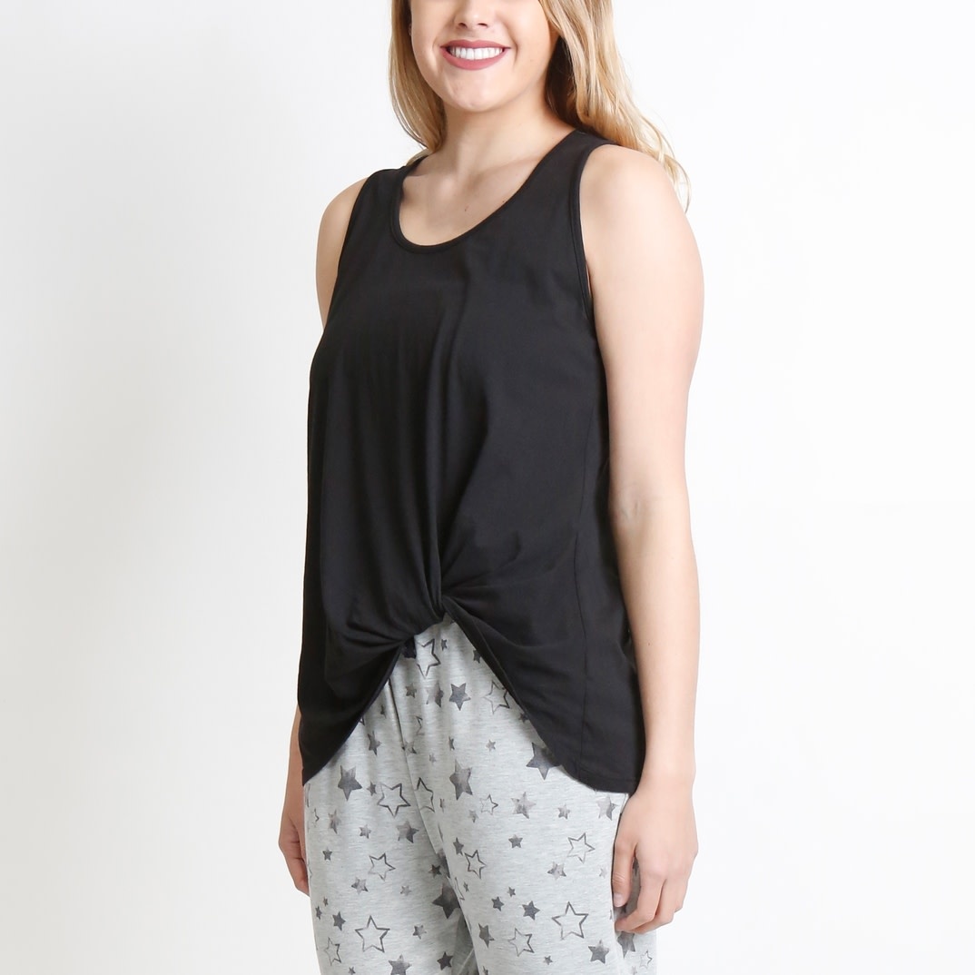 Black Cotton Jersey Twist Tank