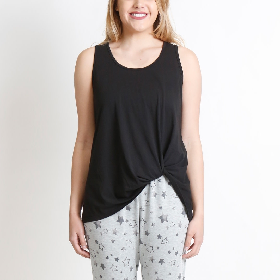 Black Cotton Jersey Twist Tank