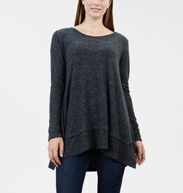 Charcoal Cozy Long Sleeve Pleat Button Back