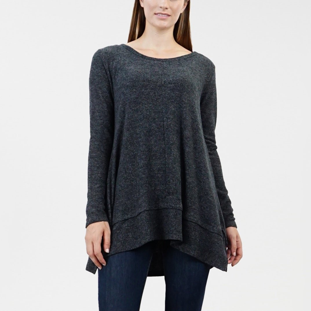Charcoal Cozy Long Sleeve Pleat Button Back