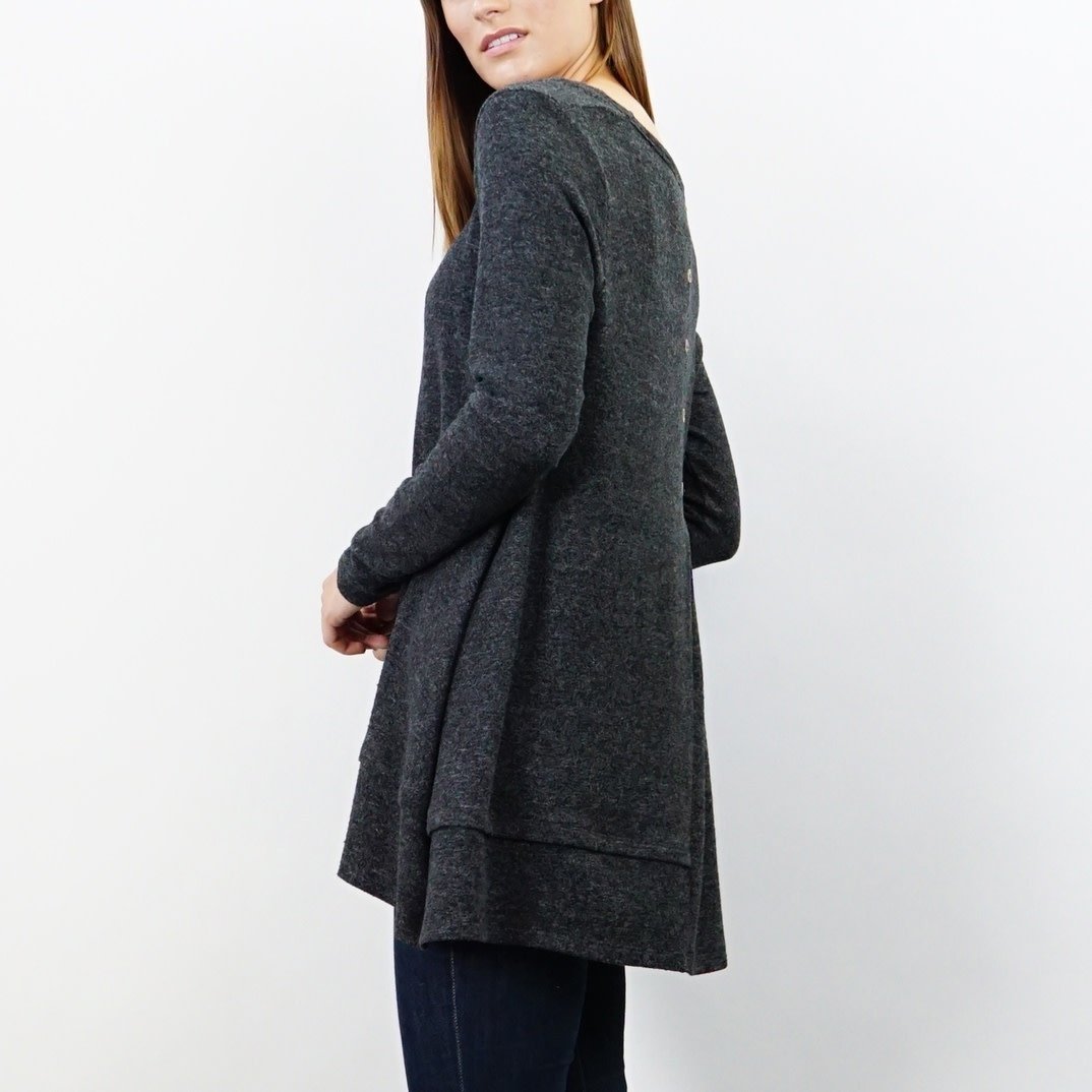 Charcoal Cozy Long Sleeve Pleat Button Back