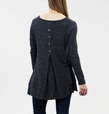Charcoal Cozy Long Sleeve Pleat Button Back