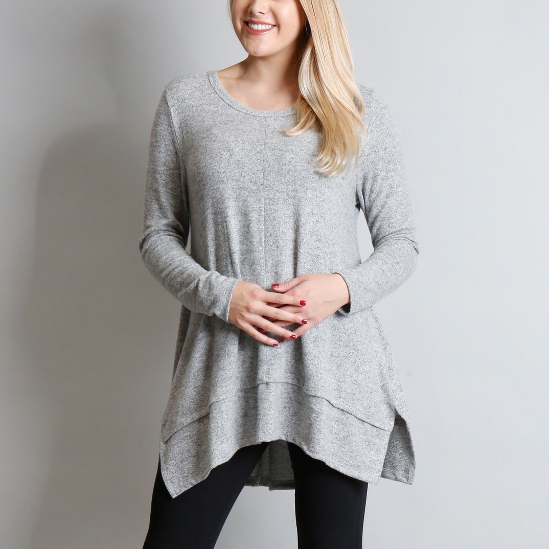 H. Grey Cozy Long Sleeve Pleat Button Back